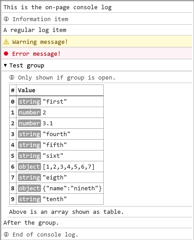 jMini Console widget
